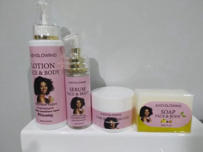Best skin care set whitening glowing  body cream Double Glutathione serum whitening collagen face cream  body lotion 300 ml serum 100 ml soap 200g face cream 100g - Image 1